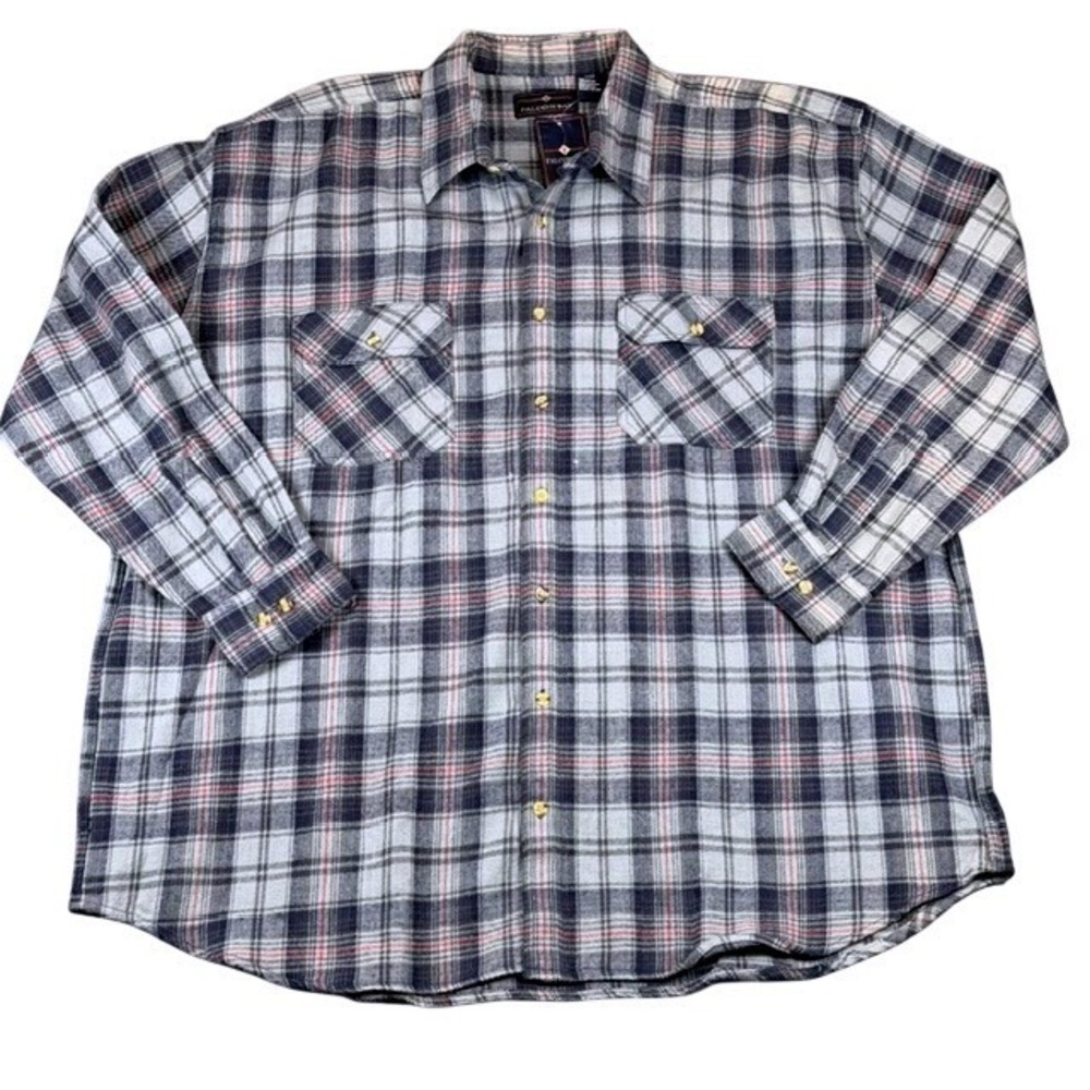 Falcon Bay Mens 4XLT Blue Plaid Flannel Shirt 100% Cotton Long Sleeve Big & Tall